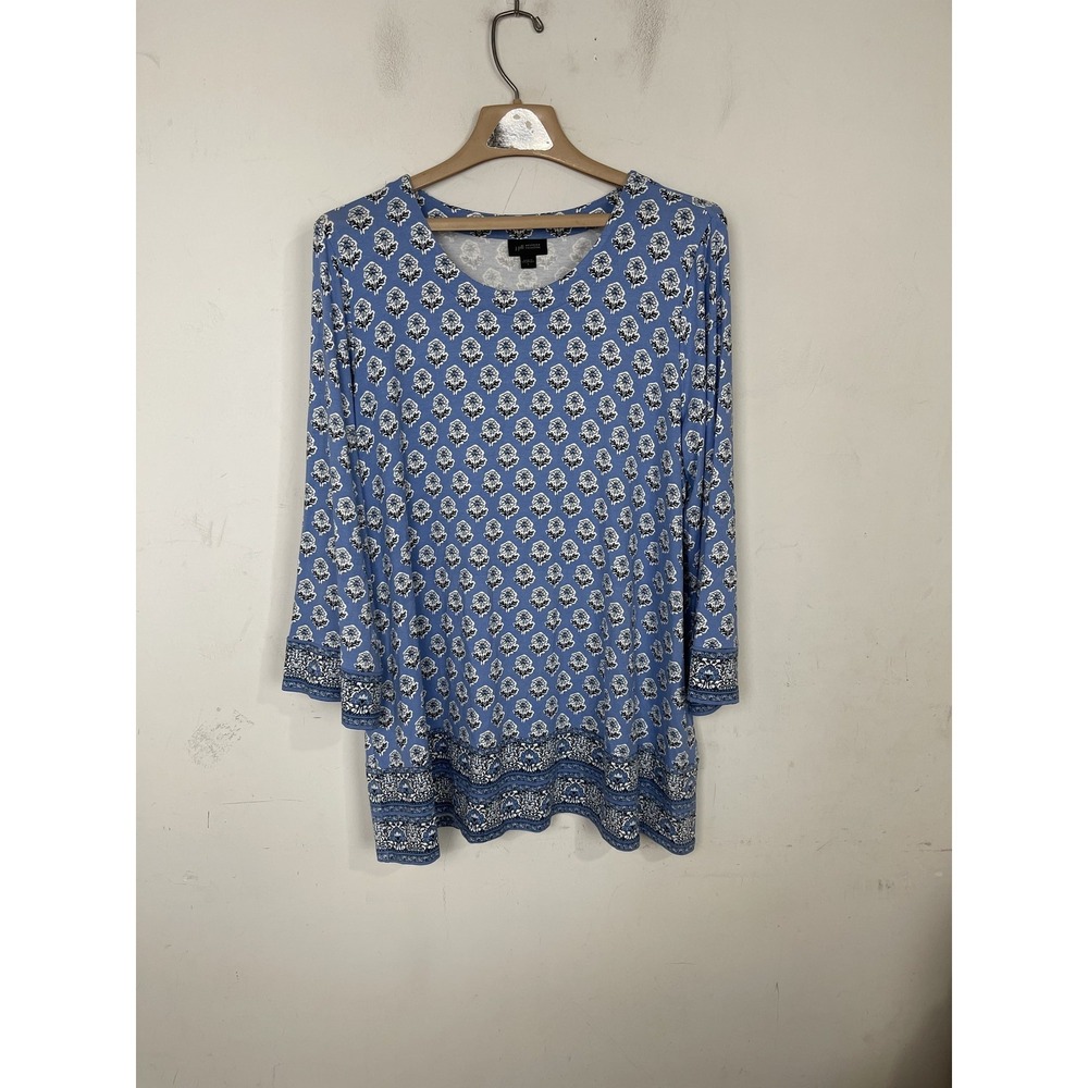 J.Jill WEAREVER Collection Womens Blue Floral Rayon Blend Tunic Top Size L